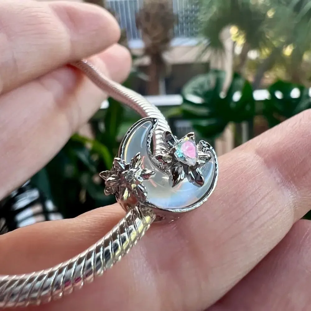 Silver Opalescent Moon Charm